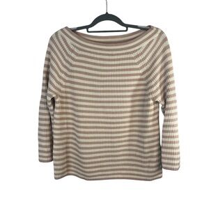 J crew‎ woman’s pink and cream striped cotton boat neck sweater size medium